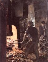 Menzel, Adolph von - Self-Portrait with Worker near the Steam-hammer